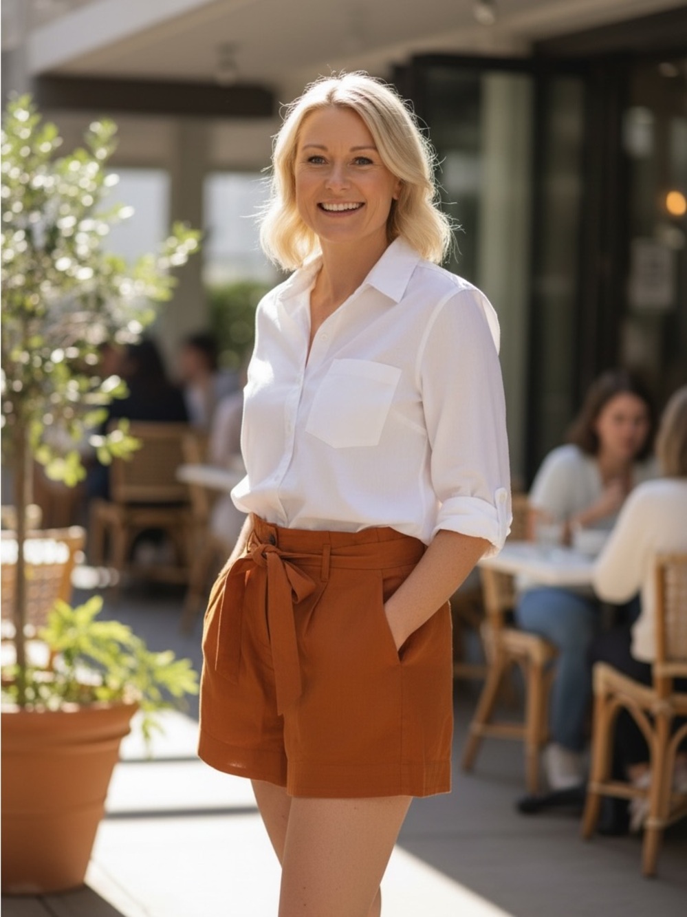 rag & bone High-Rise Tie-Waist Shorts in Burnt Orange